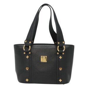 MCM Studs Tote Bag Leather Black Gold Auth